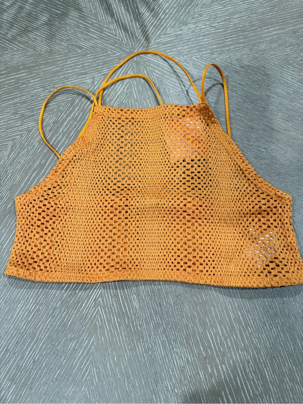 Zara Women's BOHO Hippie Stretch Perforated Orange Crop Mesh Net Top NWT Size S